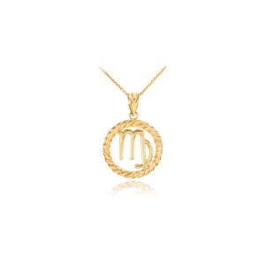 Virgo Zodiac Circle Rope Pendant Necklace in 9ct Gold