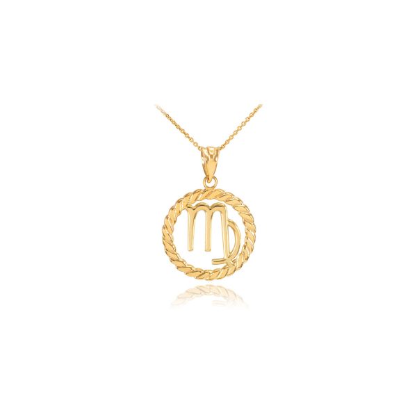 Virgo Zodiac Circle Rope Pendant Necklace in 9ct Gold