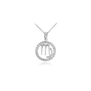 Virgo Zodiac Circle Rope Pendant Necklace in Sterling Silver