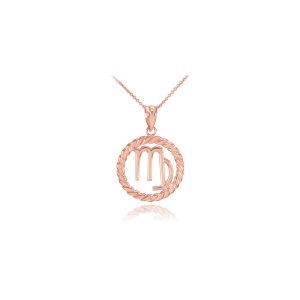 Virgo Zodiac Circle Rope Pendant Necklace in 9ct Rose Gold