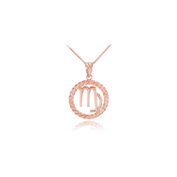 Virgo Zodiac Circle Rope Pendant Necklace in 9ct Rose Gold