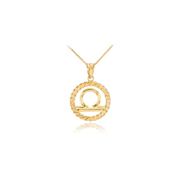 Libra Zodiac Circle Rope Pendant Necklace in 9ct Gold