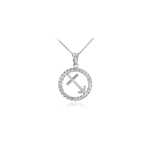 Sagittarius Zodiac Circle Rope Pendant Necklace in Sterling Silver