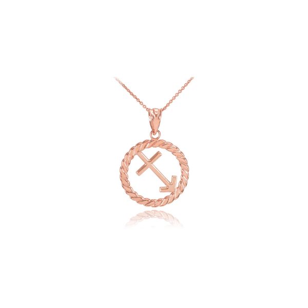 Sagittarius Zodiac Circle Rope Pendant Necklace in 9ct Rose Gold