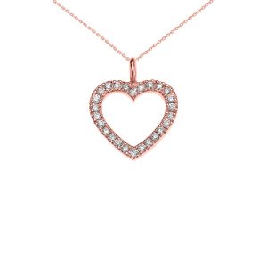 Diamond Embellished Open Heart Pendant Necklace in 9ct Rose Gold