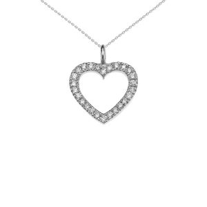 Diamond Embellished Open Heart Pendant Necklace in 9ct White Gold