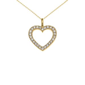 Diamond Embellished Open Heart Pendant Necklace in 9ct Gold