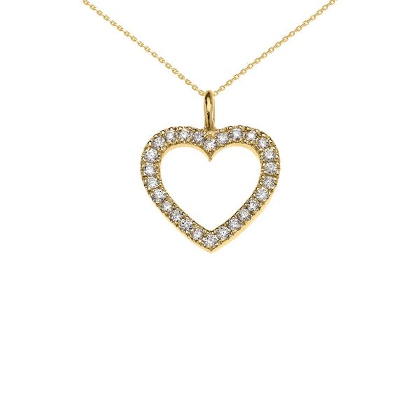 Diamond Embellished Open Heart Pendant Necklace in 9ct Gold