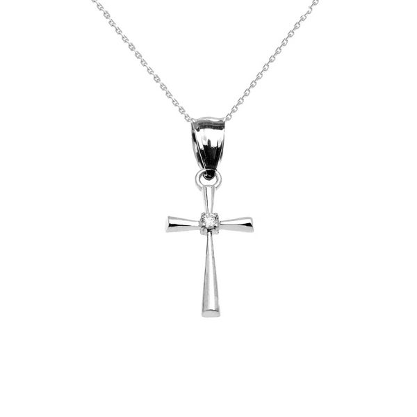 Diamond Simple Cross Pendant Necklace in 9ct White Gold