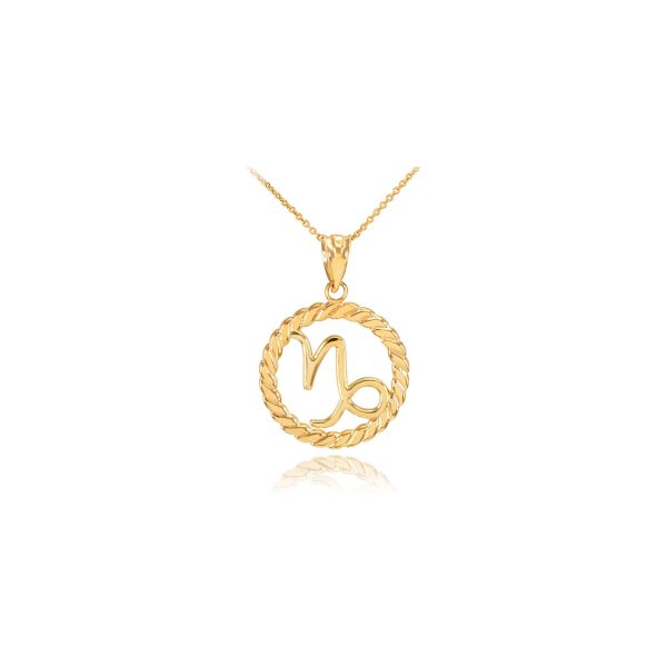 Capricorn Zodiac Circle Rope Pendant Necklace in 9ct Gold