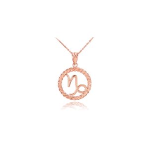 Capricorn Zodiac Circle Rope Pendant Necklace in 9ct Rose Gold