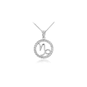 Capricorn Zodiac Circle Rope Pendant Necklace in Sterling Silver