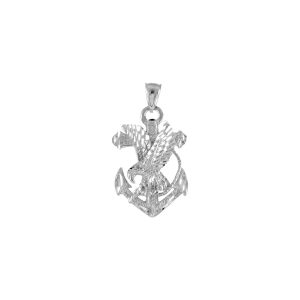 Men's Precision Cut Anchor Eagle Pendant Necklace in Sterling Silver