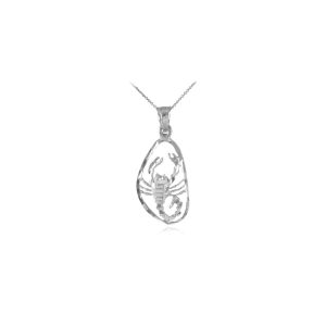 Men's Enclosed Scorpion Pendant Necklace in 9ct White Gold