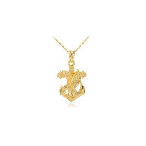 Men's Precision Cut Anchor Eagle Pendant Necklace in 9ct Gold