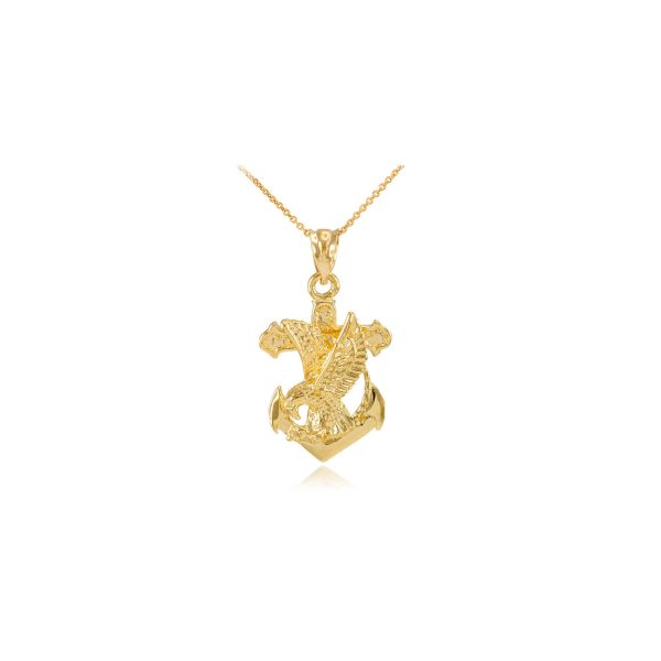 Men's Precision Cut Anchor Eagle Pendant Necklace in 9ct Gold