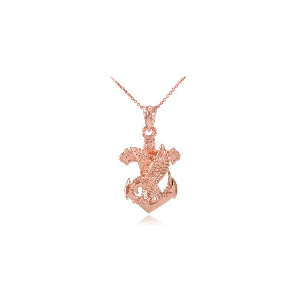 Men's Precision Cut Anchor Eagle Pendant Necklace in 9ct Rose Gold