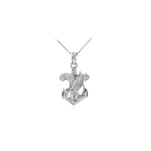 Men's Precision Cut Anchor Eagle Pendant Necklace in Sterling Silver