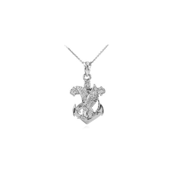 Men's Precision Cut Anchor Eagle Pendant Necklace in Sterling Silver