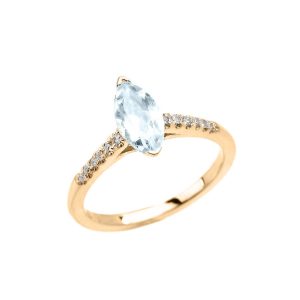 Marquise Cut Aquamarine & Diamond Ring in 9ct Gold