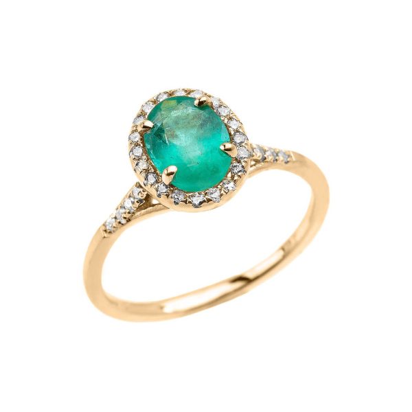 Emerald & Diamond Halo Ring in 9ct Gold