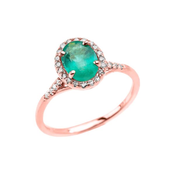 Emerald & Diamond Halo Gemstone Ring in 9ct Rose Gold