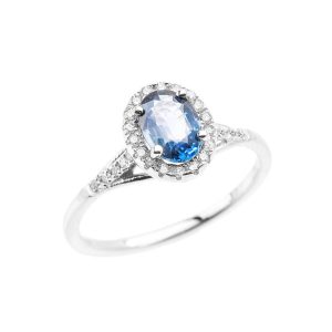 Kanchanaburi Sapphire & Diamond Kanchanaburi Halo Gemstone Ring in 9ct White Gold