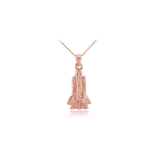 Men's Textured Space Shuttle Pendant Necklace in 9ct Rose Gold