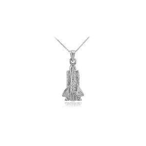 Men's Textured Space Shuttle Pendant Necklace in 9ct White Gold