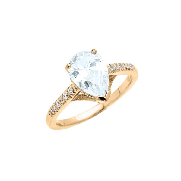 Aquamarine & Diamond Pear Shape Ring in 9ct Gold