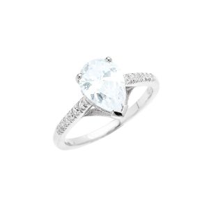 Aquamarine & Diamond Pear Shape Ring in 9ct White Gold