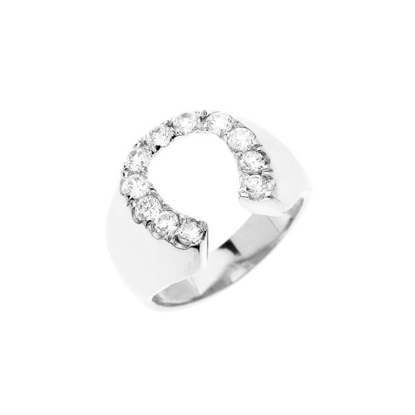 Men's CZ Horseshoe Lucky Ring in Sterling Silver