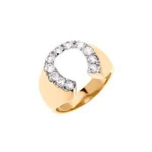 Men's CZ Horseshoe Lucky Ring in 9ct Gold