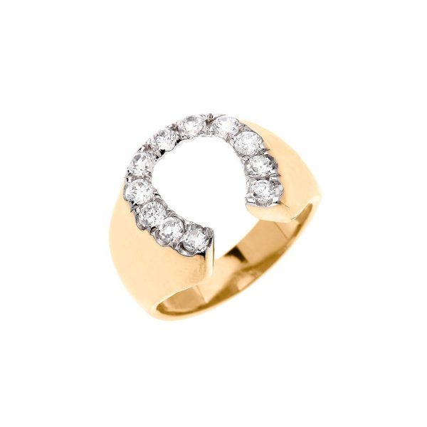 Men's CZ Horseshoe Lucky Ring in 9ct Gold