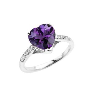 Amethyst & Diamond Statement Heart Gemstone Ring in 9ct White Gold