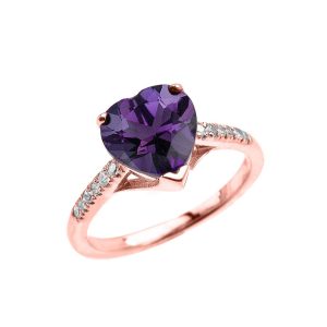 Amethyst & Diamond Heart Ring in 9ct Rose Gold