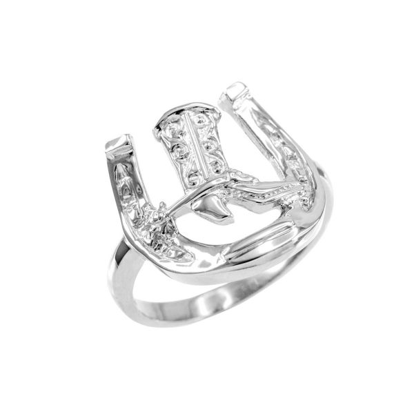 Men's Horseshoe Cowboy Boot Ring in 9ct White Gold