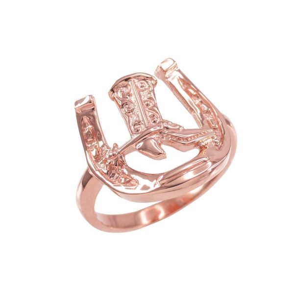 Men's Horseshoe Cowboy Boot Ring in 9ct Rose Gold