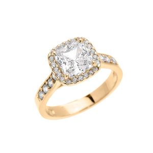 CZ Halo Engagement Ring in 9ct Gold