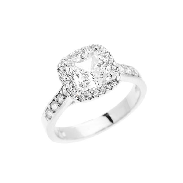 CZ Micro Pavé Halo Engagement Ring in 9ct White Gold