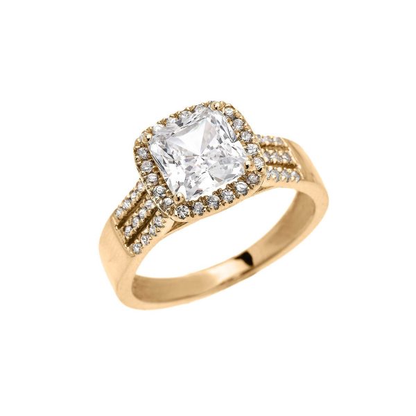 White CZ Micro Pavé Halo Banded Engagement Ring in 9ct Gold