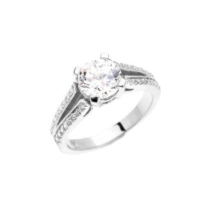 CZ Classic Vintage Engagement Ring in 9ct White Gold