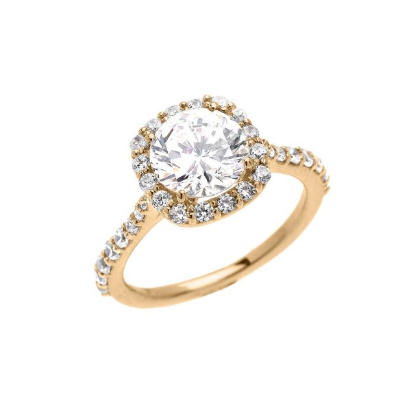 White CZ Beauty Halo Engagement Ring in 9ct Gold