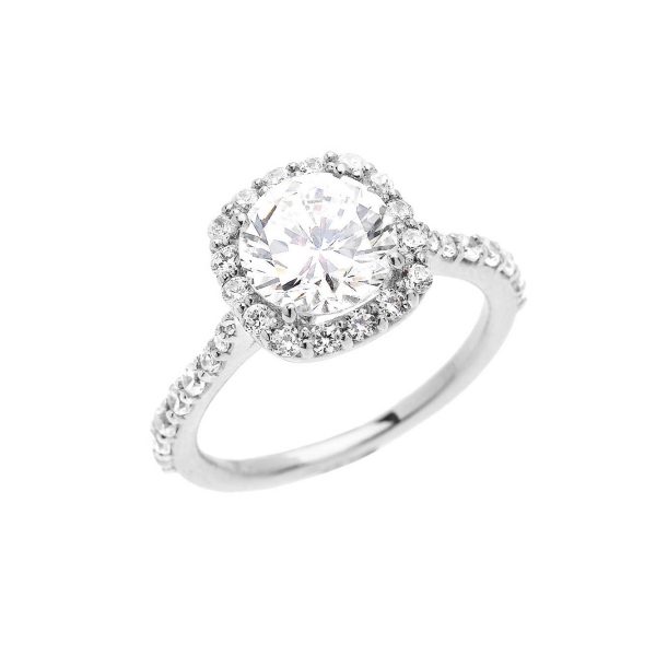 White CZ Beauty Halo Engagement Ring in 9ct White Gold