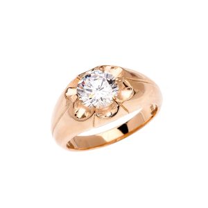 Men's CZ Hammered Solitaire Ring in 9ct Gold