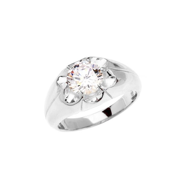 Men's CZ Hammered Solitaire Ring in Sterling Silver