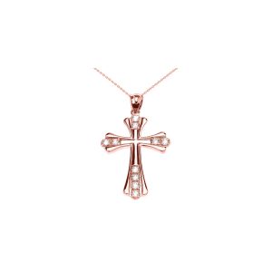 CZ Expanding Cross Pendant Necklace in 9ct Rose Gold