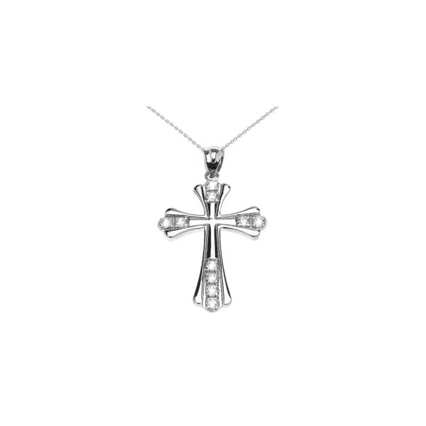 CZ Expanding Cross Pendant Necklace in 9ct White Gold