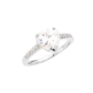 CZ & Diamond Statement Heart Engagement Ring in 9ct White Gold