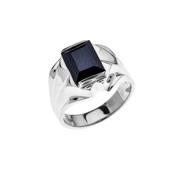 Men's Black Onyx Bold Signet Ring in 9ct White Gold